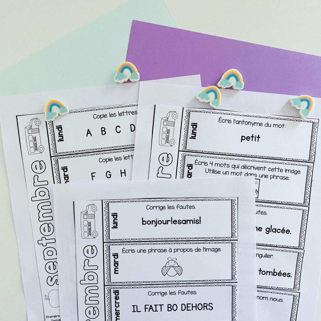 Free french grammar activities for grades 1, 2, 3