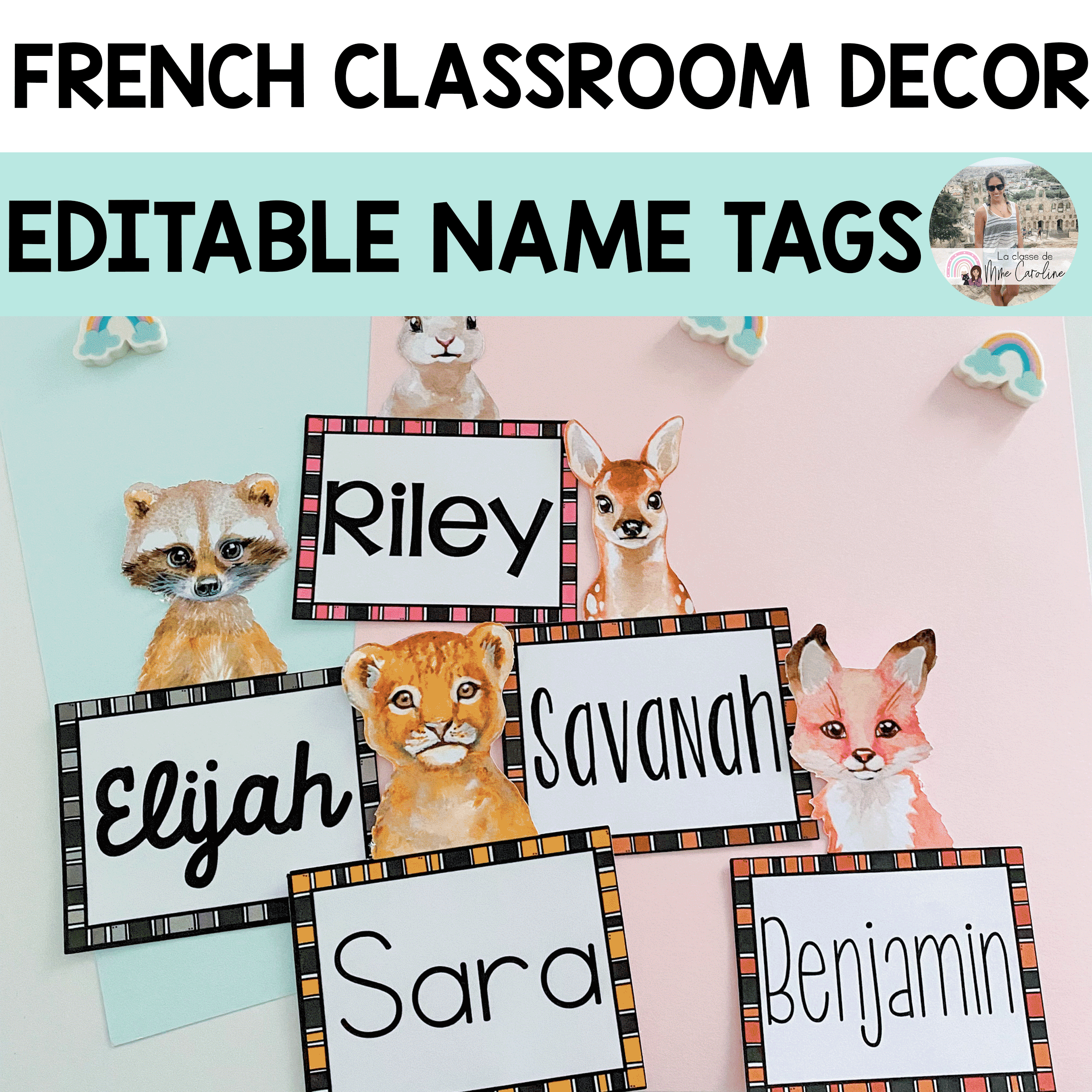 Editable Name Tags - Animal Watercolor Theme - POWERPOINT AND CRICUT - La  Classe de Mme Caroline