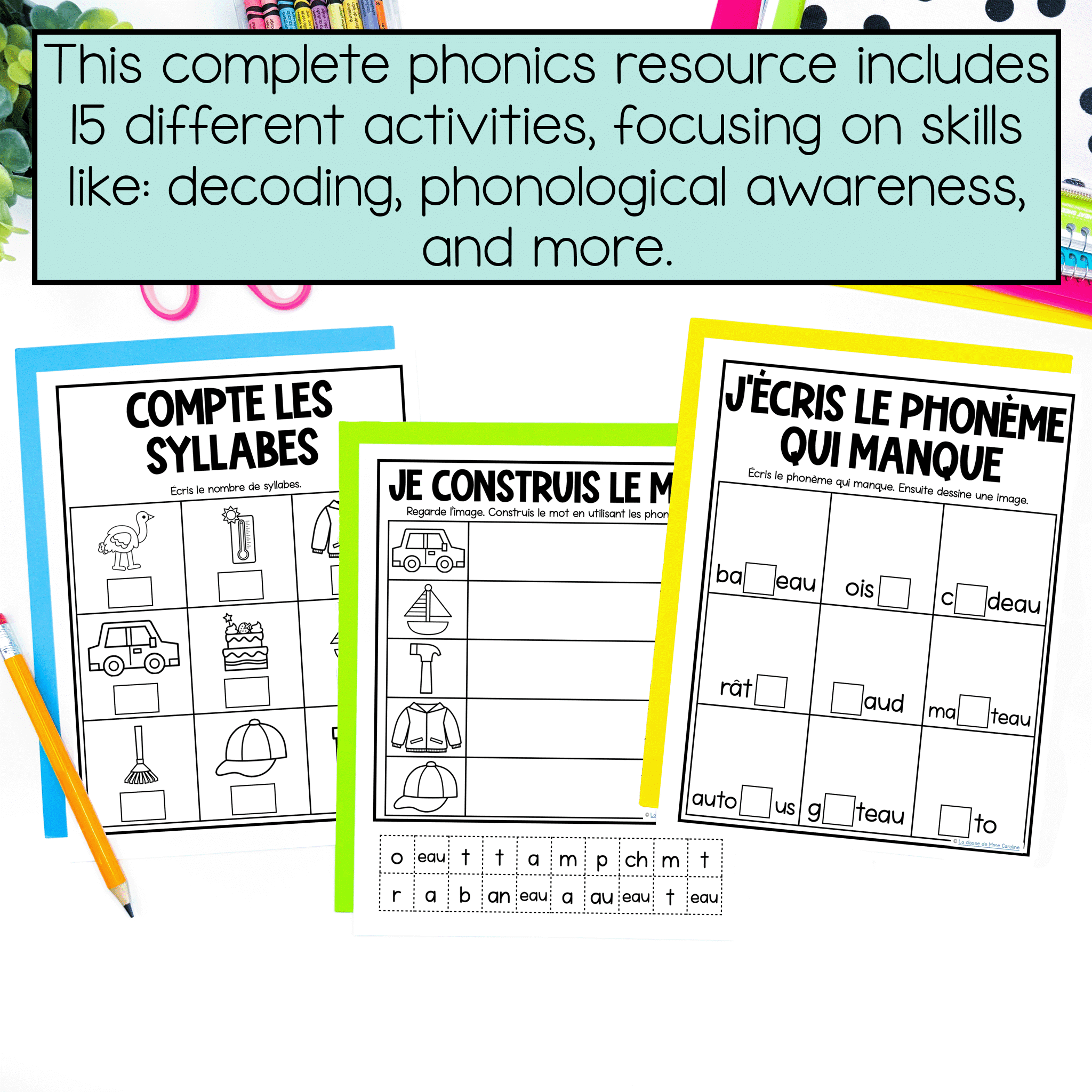 French phonics worksheets and activities for au eau