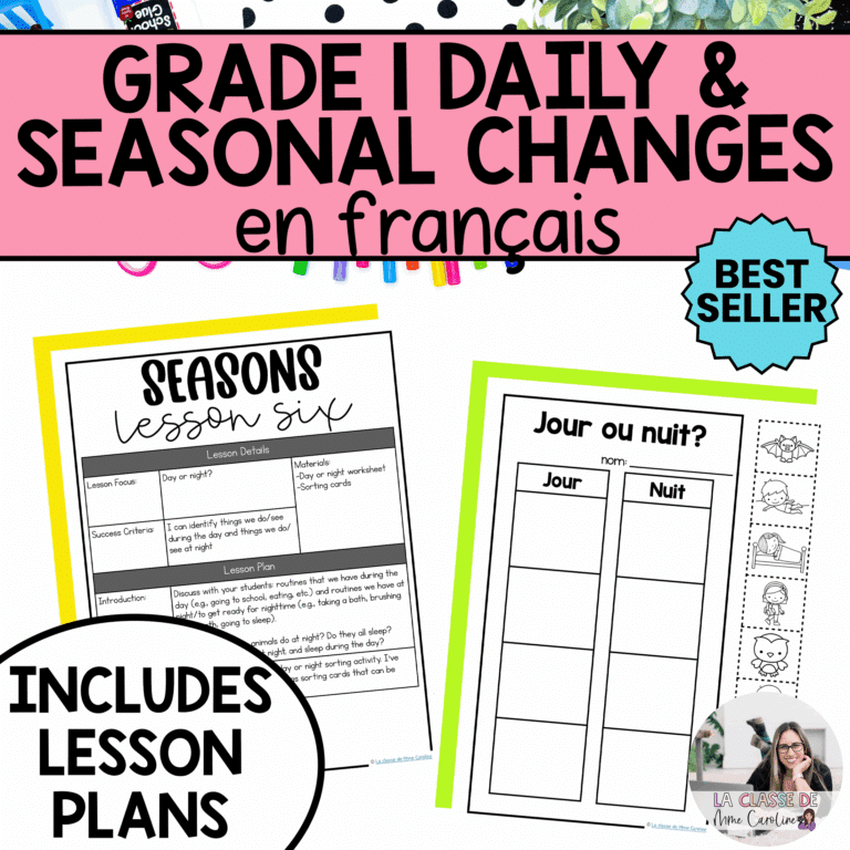 Daily and Seasonal Changes Science Unit in French for Grade 1