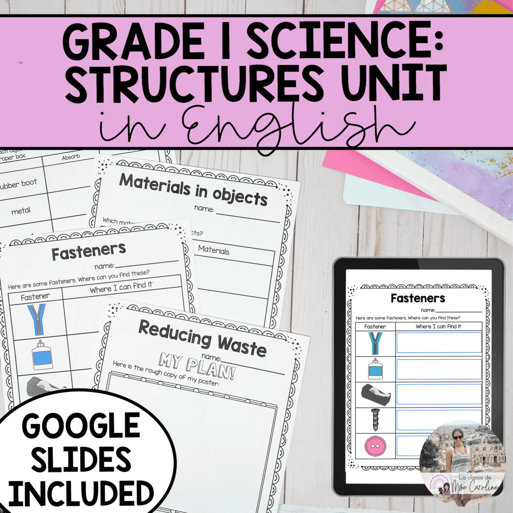 Materials,　Grade　Version　Classe　de　Science:　Caroline　Objects　Structures　Everyday　English　La　Mme