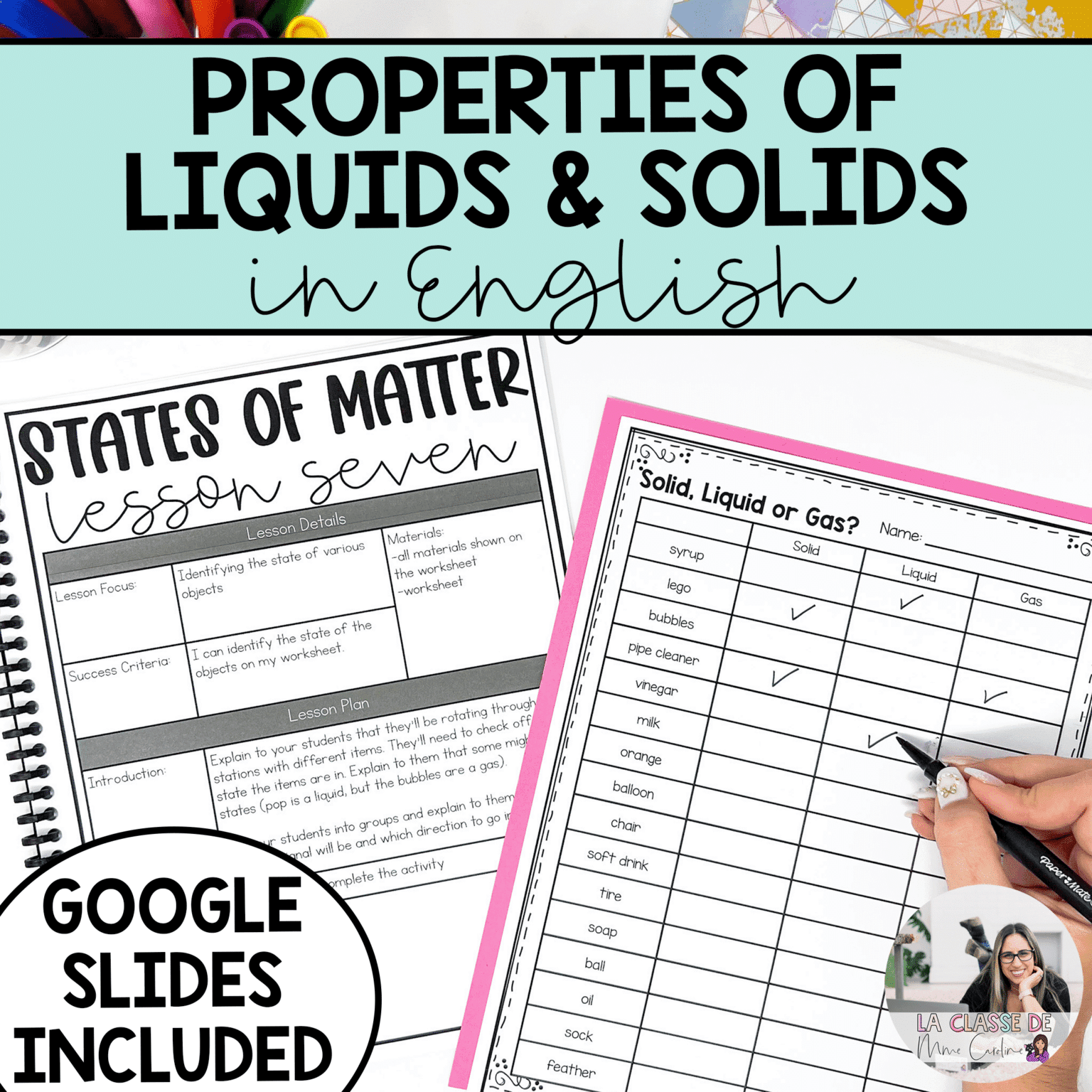 Grade 2 Science English States of Matter Properties of Solids & Liquids Unit La Classe de