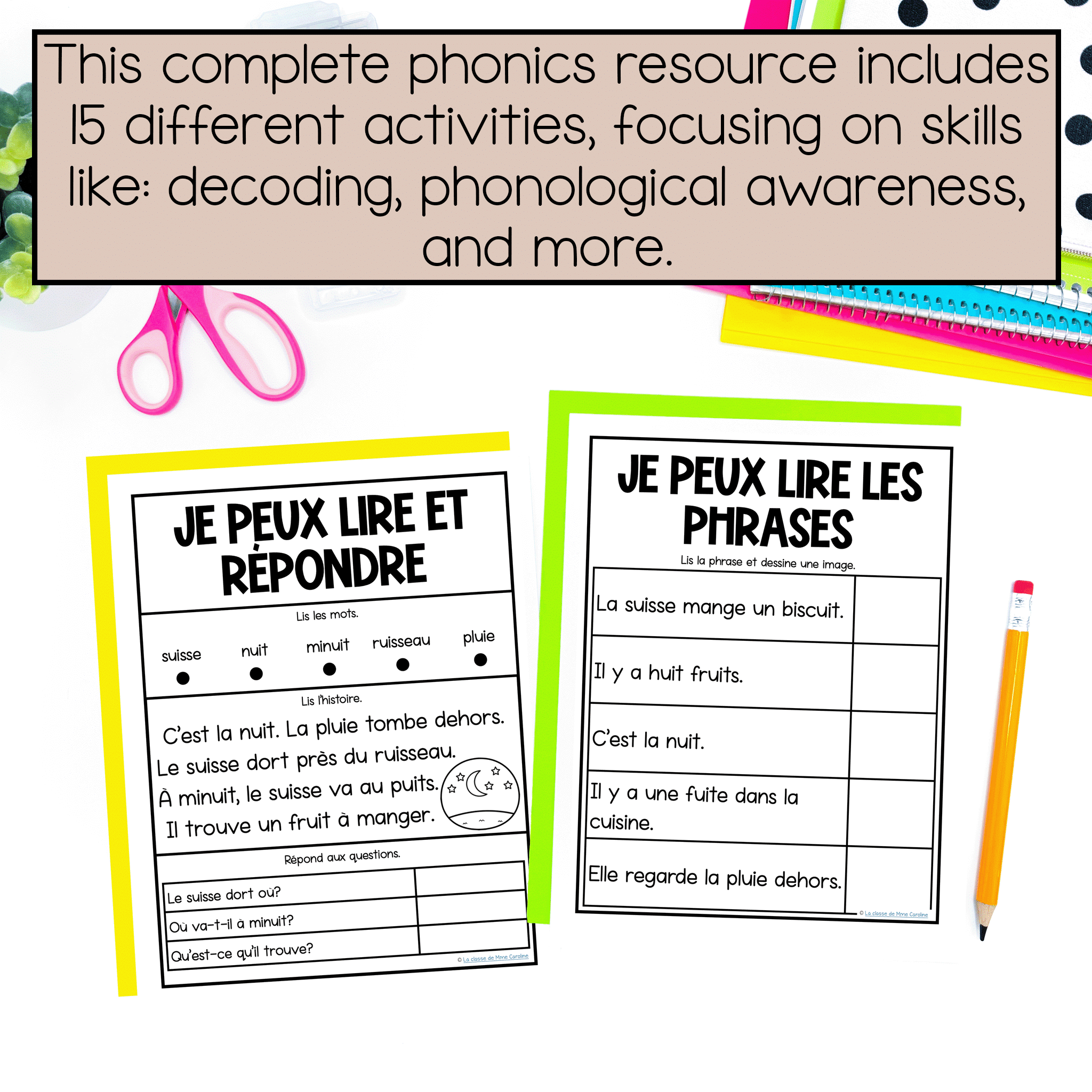 French phonics worksheets and activities for ui