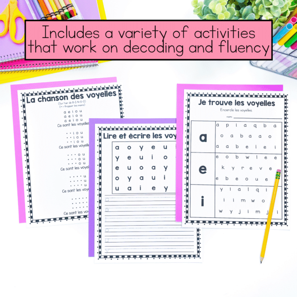 French vowel activities are a great way to work on french decoding. These vowel worksheets are perfect for helping your students learn to read and are aligned with the French Science of Reading!