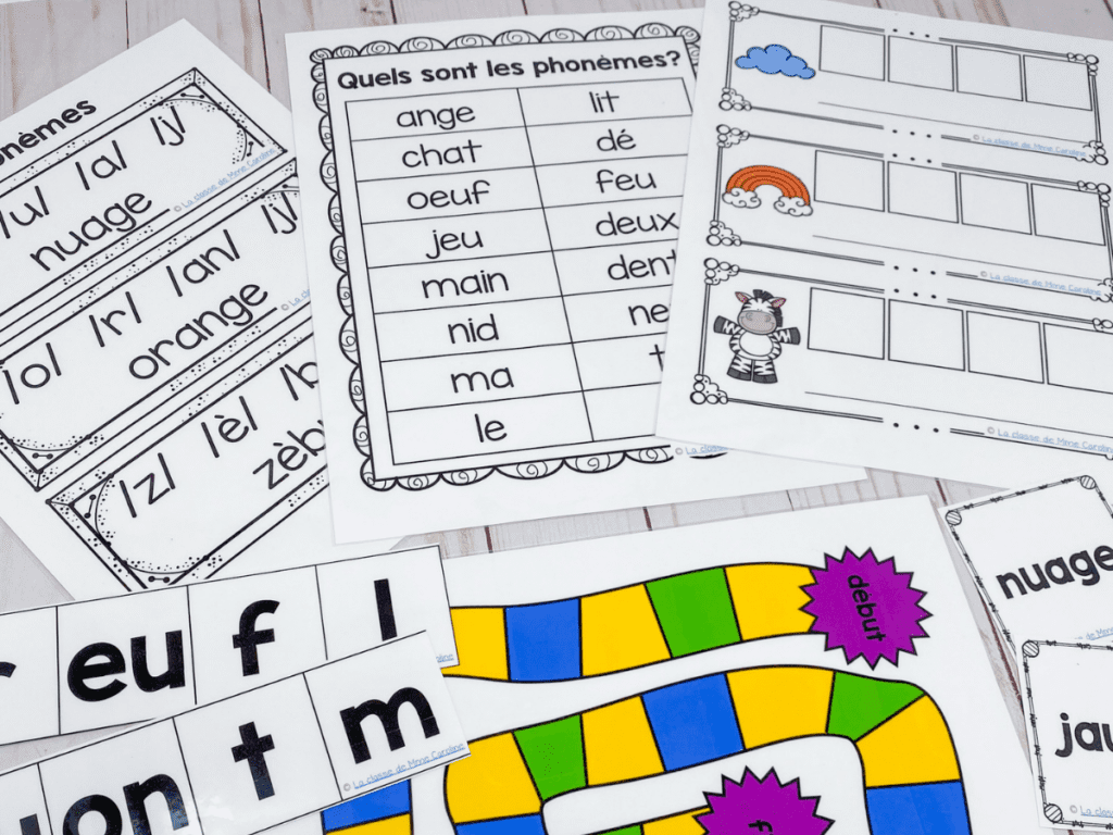 French phonemic awareness activities. This set is all about French phonemes. It follows the science of reading in French and contains activities on French orthographic mapping. It is great for practicing the French sounds!