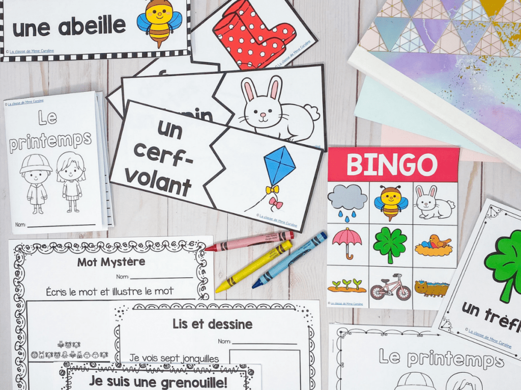 French spring literacy centres. Are you looking for French literacy centres for le printemps? These activities are great for grade 1, grade 2 and grade 3 students in French immersion. They include 10 different activities: read and draw, mystery words, french writing prompts, a french reader, bingo, puzzles and more!