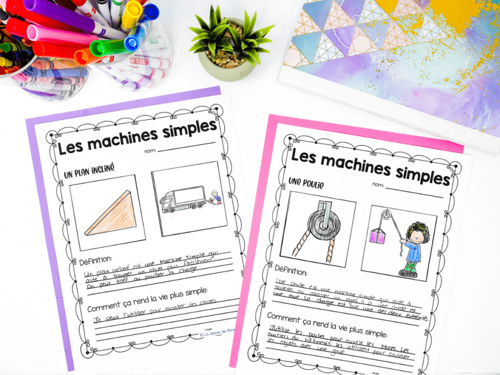 Here are some activities found in my Movement and Simple Machines unit for Grade 2. Each of these activities comes with a spot to cut and paste the the pictures, a spot to write a definition and how the simple machine helps us. This is one of many activities found in my Grade 2 Ontario Science Units. This is great for le mouvement et les machines simples unité.