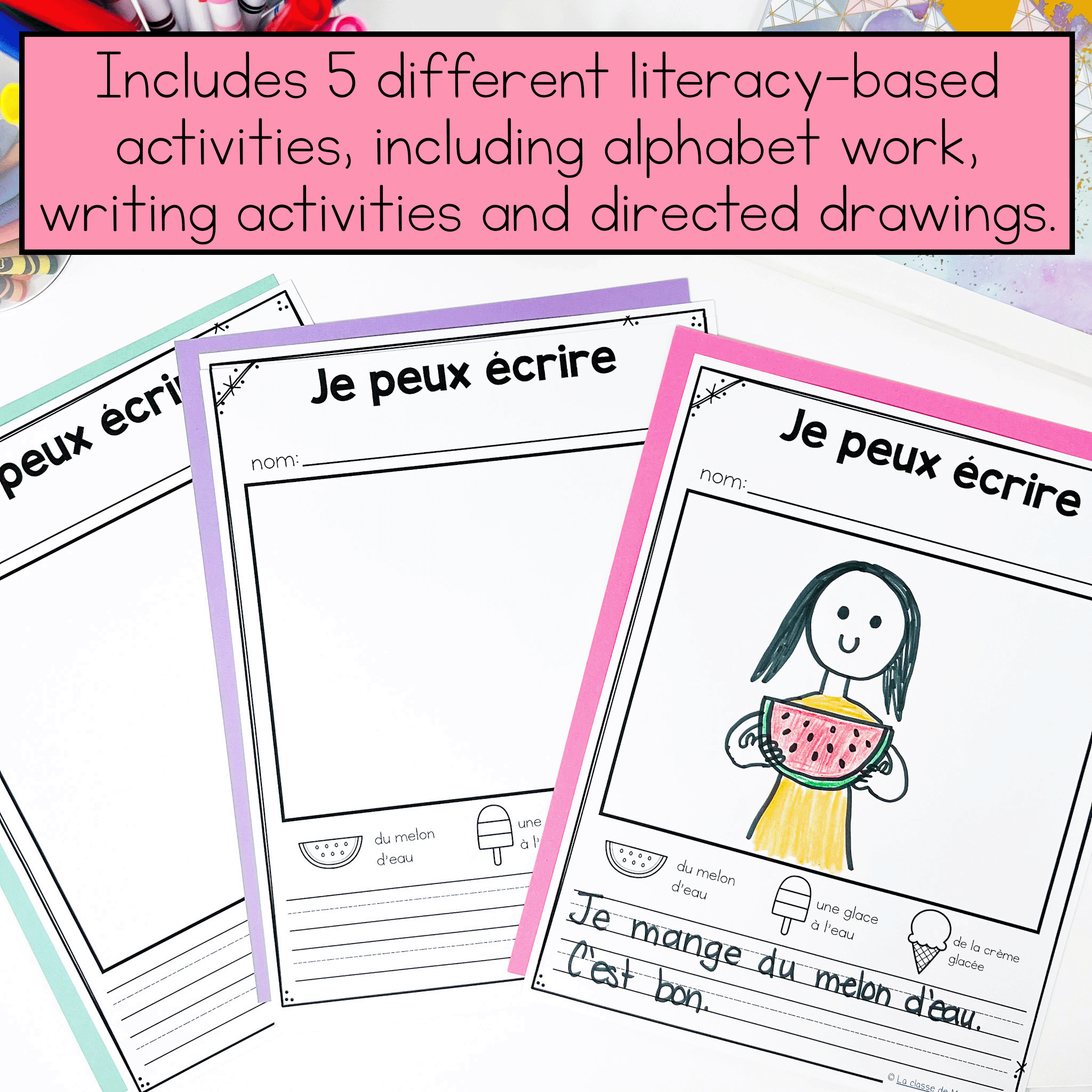 French math and literacy worksheets for kindergarten and grade 1