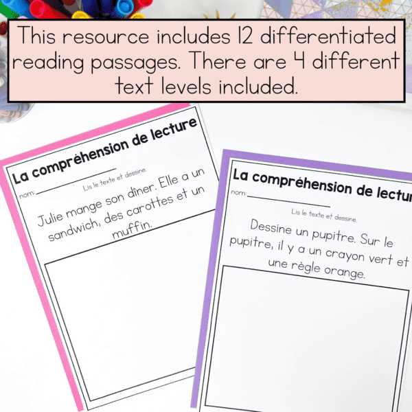 Differentiated French reading comprehension questions for back to school