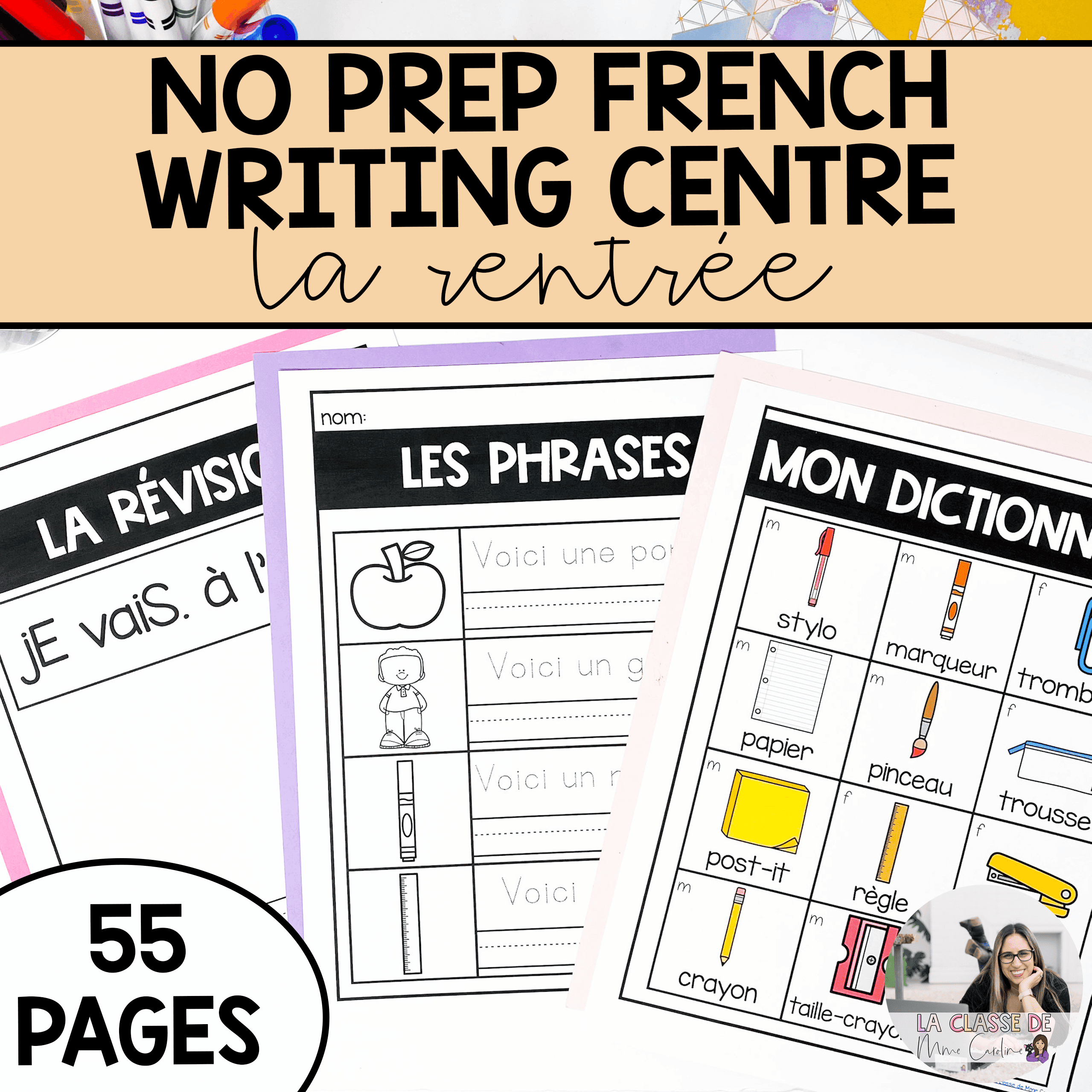 No prep French writing centre for kindergarten and grade 1