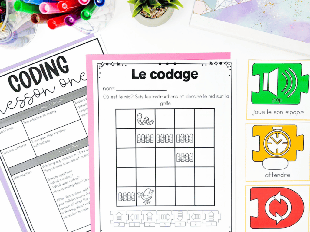 This Grade 1 coding unit is perfect for teaching your students how to code in French. Your students will be using Scratch Jr like pros when this unit is done. It comes with lesson plans, worksheets, posters and coding activities.