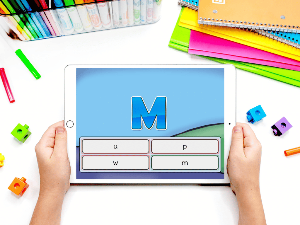 French boom cards are a great way to practice alphabet recognition in kindergarten. The digital task cards are self-correcting and students can practice matching upper case and lower case letters.