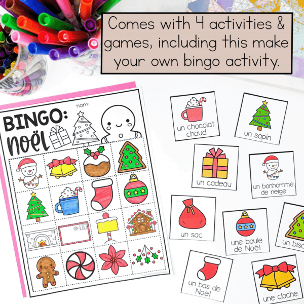 French Christmas bingo activity. Students must make their own bingo