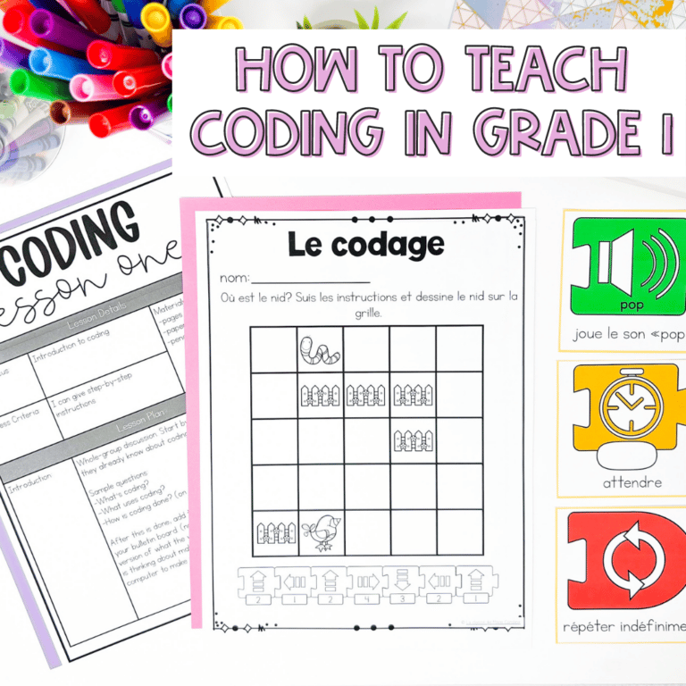 How to teach Grade 1 Coding in French. Includes a free lesson plan and activities