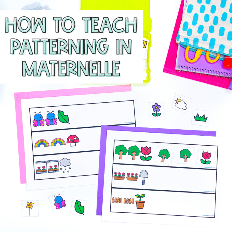 How to teach patterning in a French kindergarten class. Learn how to introduce French patterning, as well as activity ideas to practice the skills in centres or in small groups.