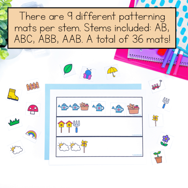 Teach your students about patterning in French using this math centre for kindergarten