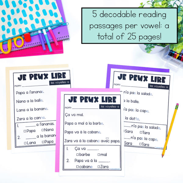 This pack of decodable reading passages in French is perfect for any early reader who is learning to read their letter sounds. It comes with comprehension questions at the end as well to check for understanding