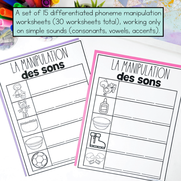 French science of reading worksheets that work on phoneme manipulation. Students will learn the phonological awareness concept of phoneme substitution.