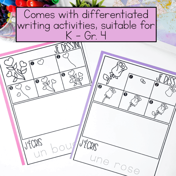 A pack of French directed drawings with a writing activity are perfect for your French literacy block or as an early finisher's activity
