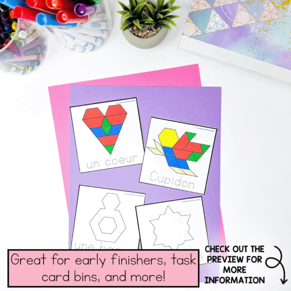 These Valentine's day themed French pattern block task cards are perfect for your kindergarten math centres or for your French early finishers
