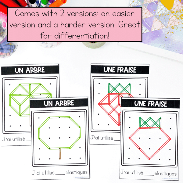 French geoboard prompts for summer are great for working on fine motor in kindergarten and grade 1 and they work great in French math centres.