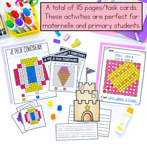 This bundle of French Summer task cards is perfect for any kindergarten or primary class. Use them as morning bins, centres or as French early finishers activities!