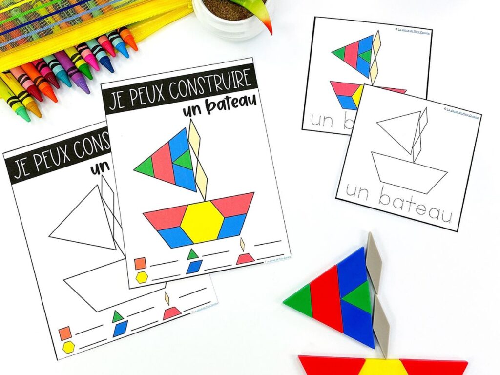 Use your French task cards during your math centres. Pull out task cards like your snap cube task cards, pattern block cards and more. Your students will love working on these!