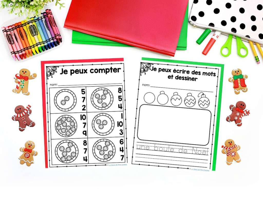 A great way to incorporate some French christmas activities into your classroom is by using themed literacy and math activities like this French kindergarten Christmas bundle.