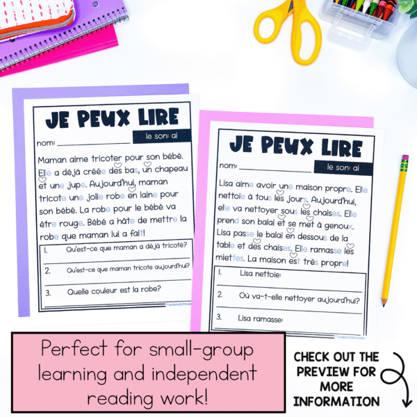 French decodable readers with comprehension questions for primary immersion and core french