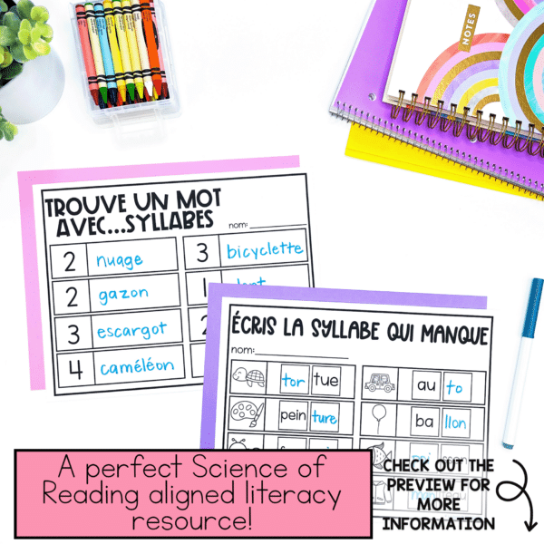 French phonological awareness activities that work on syllable identification and segmentation