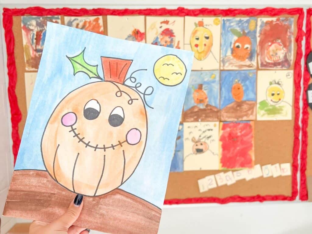 Pumpkin directed drawing idea for fall in kindergarten