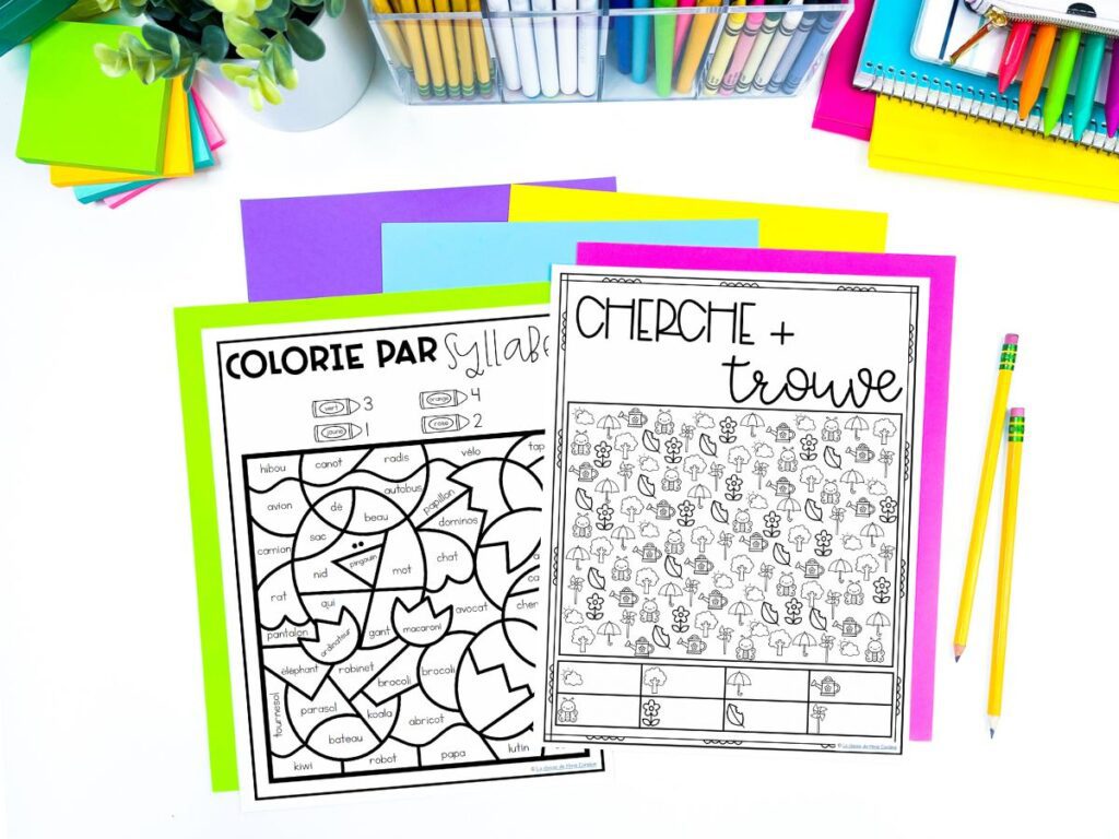 French spring activities for early finishers, like colour by code and i spy games.