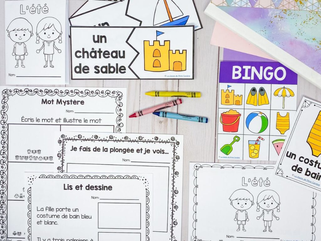 French literacy centres for word work, vocabulary, reading, and writing in primary