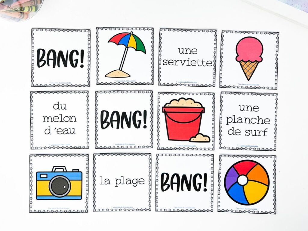 Game using summer French vocabulary words