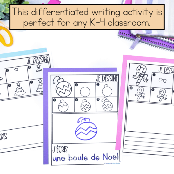French directed drawing activities are differentiated for many writing levels