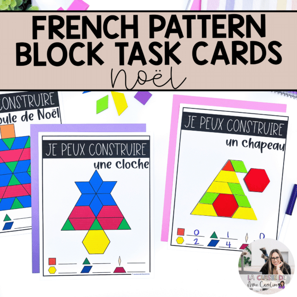 French math task cards for kindergarten using pattern blocks