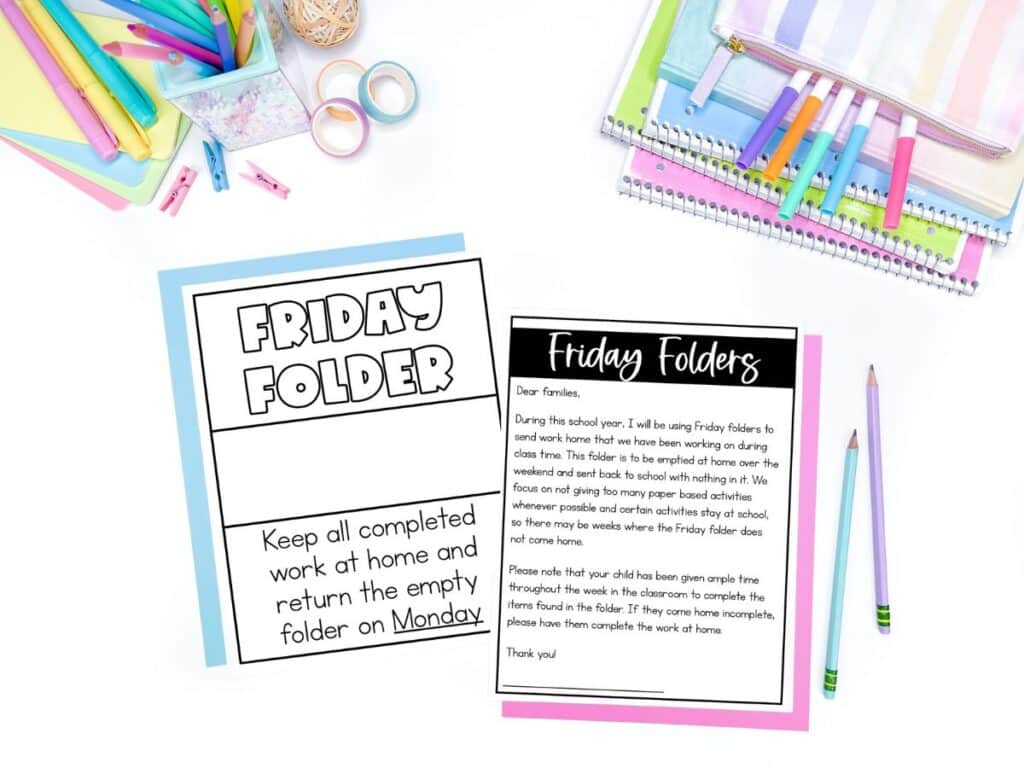 Friday folder cover and parent note to keep your classroom organized throughout the year