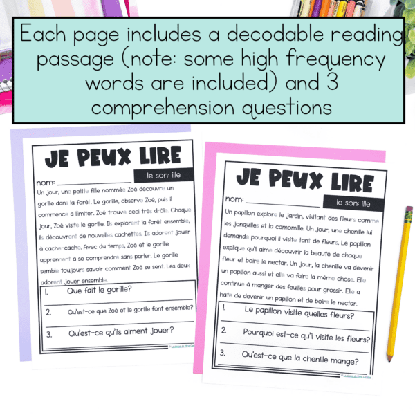 French decodable reading passages for Grade 1, Grade 2, and Grade 3