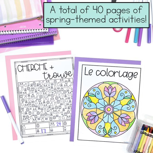 French activities for early finishers: easter colouring and I spy