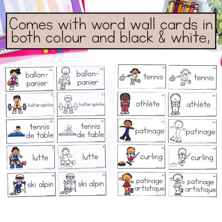 French Sports Vocabulary Word Wall Cards | Cartes de vocabulaire les ...
