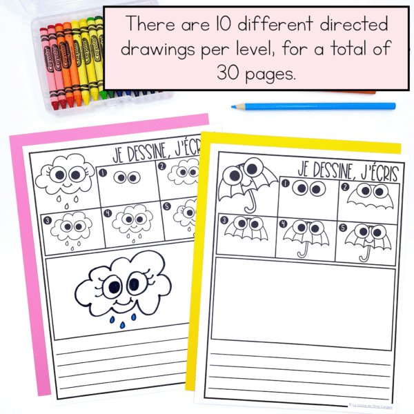 French writing activity with a directed drawing