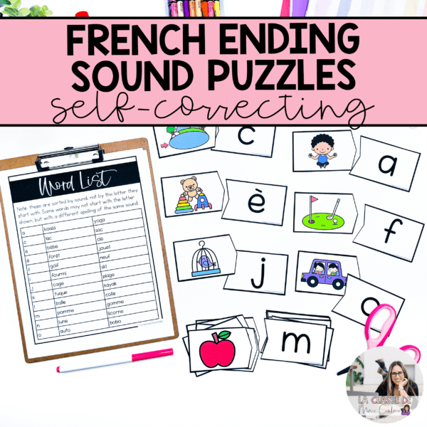 French ending sound puzzles for phonological awareness with word list