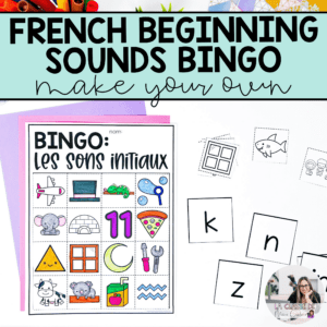 French beginning sounds Bingo card with letter sound calling cards.