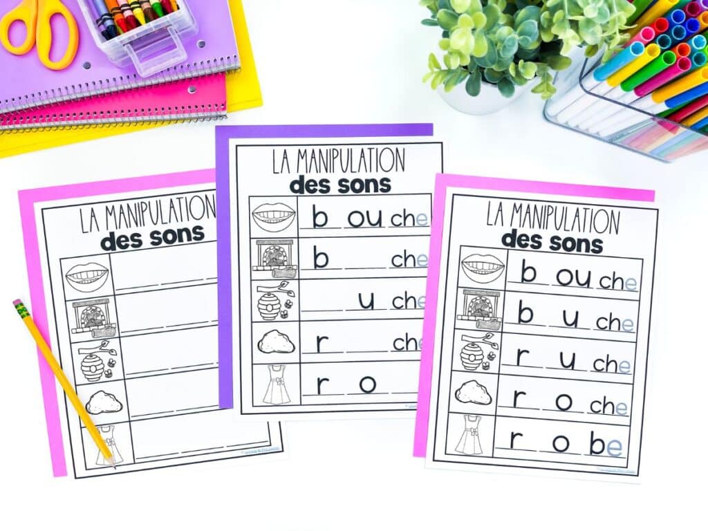 Phoneme substitution activities help develop French phonemic awareness.