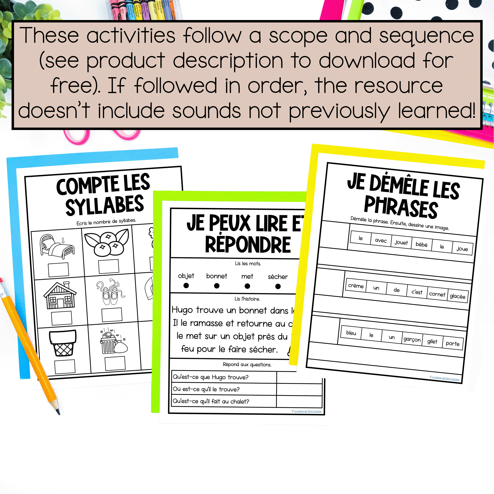 Science of Reading activities in French to help kids learn to read