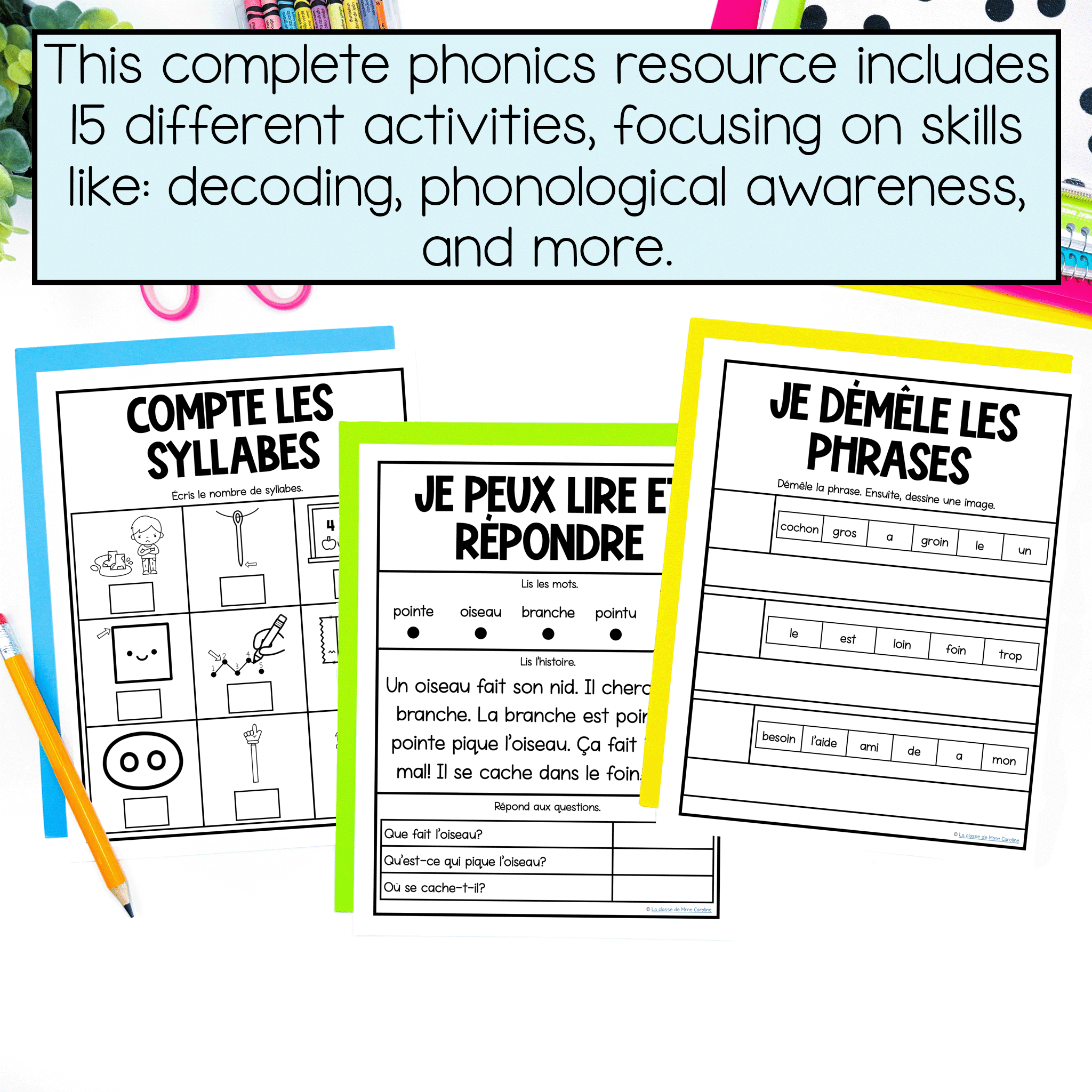 Science of Reading activities in French to help kids learn to read