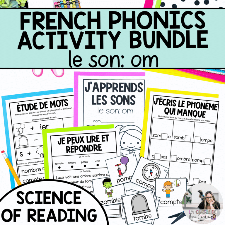 French phonics worksheets and activities for om