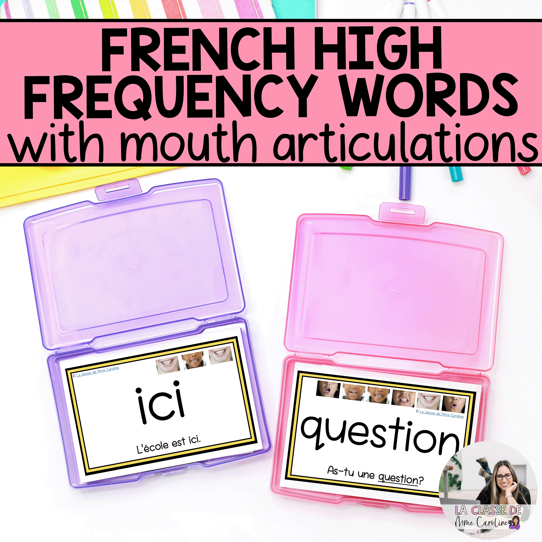 French high frequency word flashcards with mouth articulation pictures