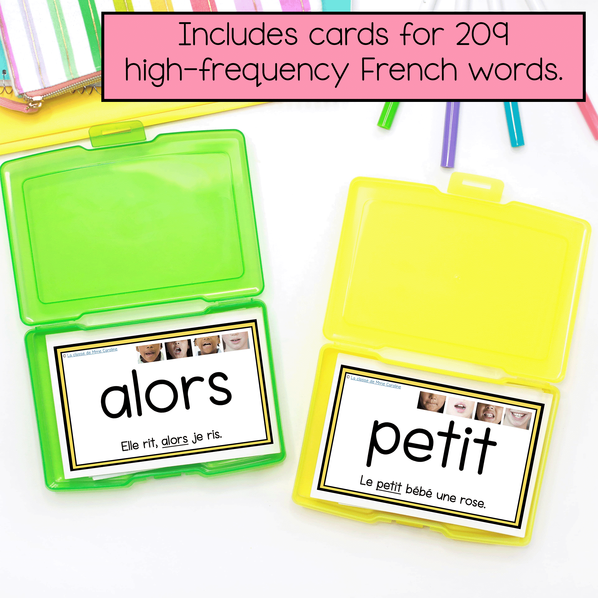209 high frequency words in French are included in this resource