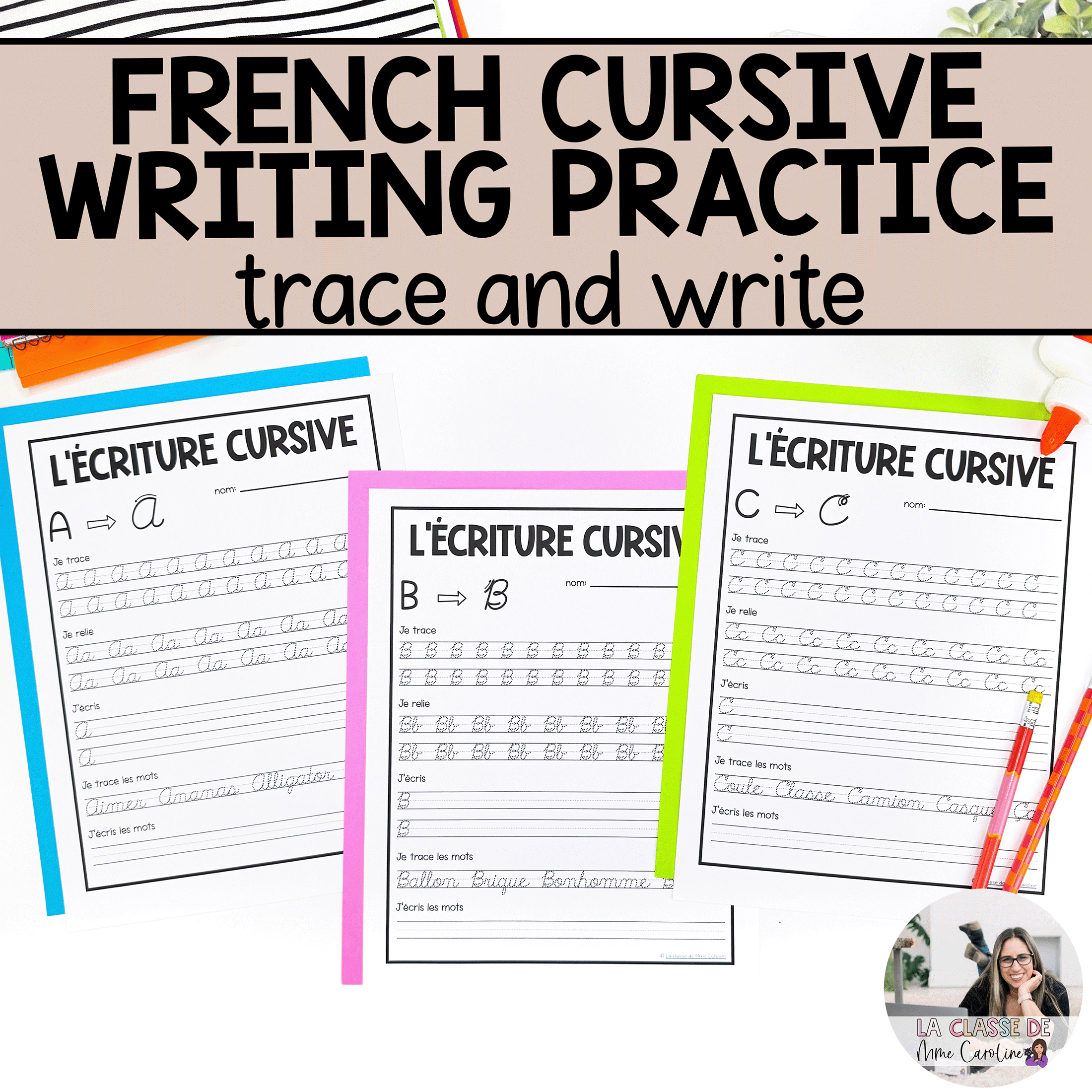 French cursive writing practice worksheets
